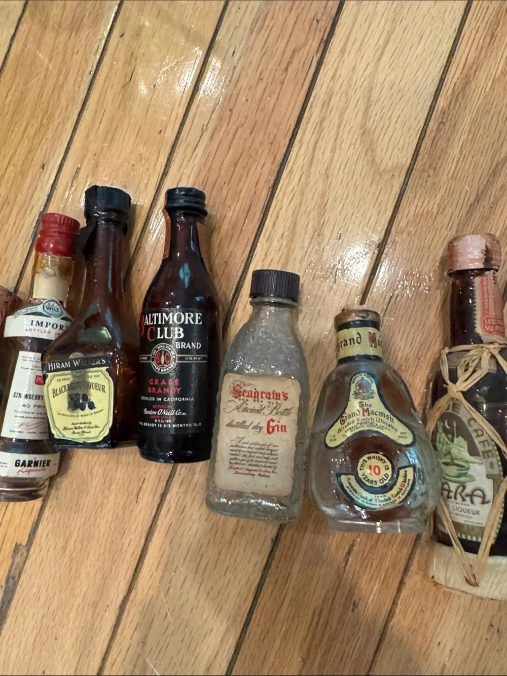 8 Assorted Miniature Decorative empty Liquor Bottle Set - Brown